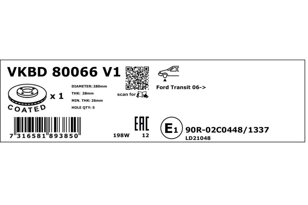 Discos de travão SKF ref. VKBD 80066 V1